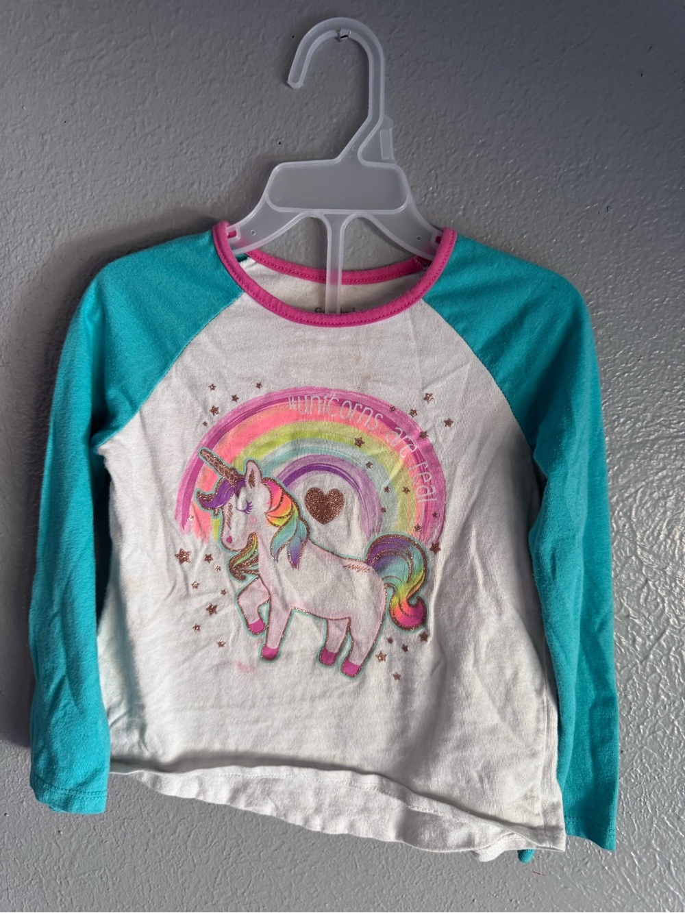 Garanimals White & Teal Unicorn Rainbow Long Sleeve Tee